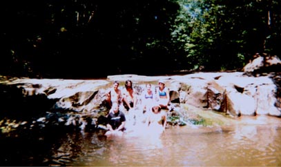 group at waterfall
