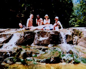 group below waterfall